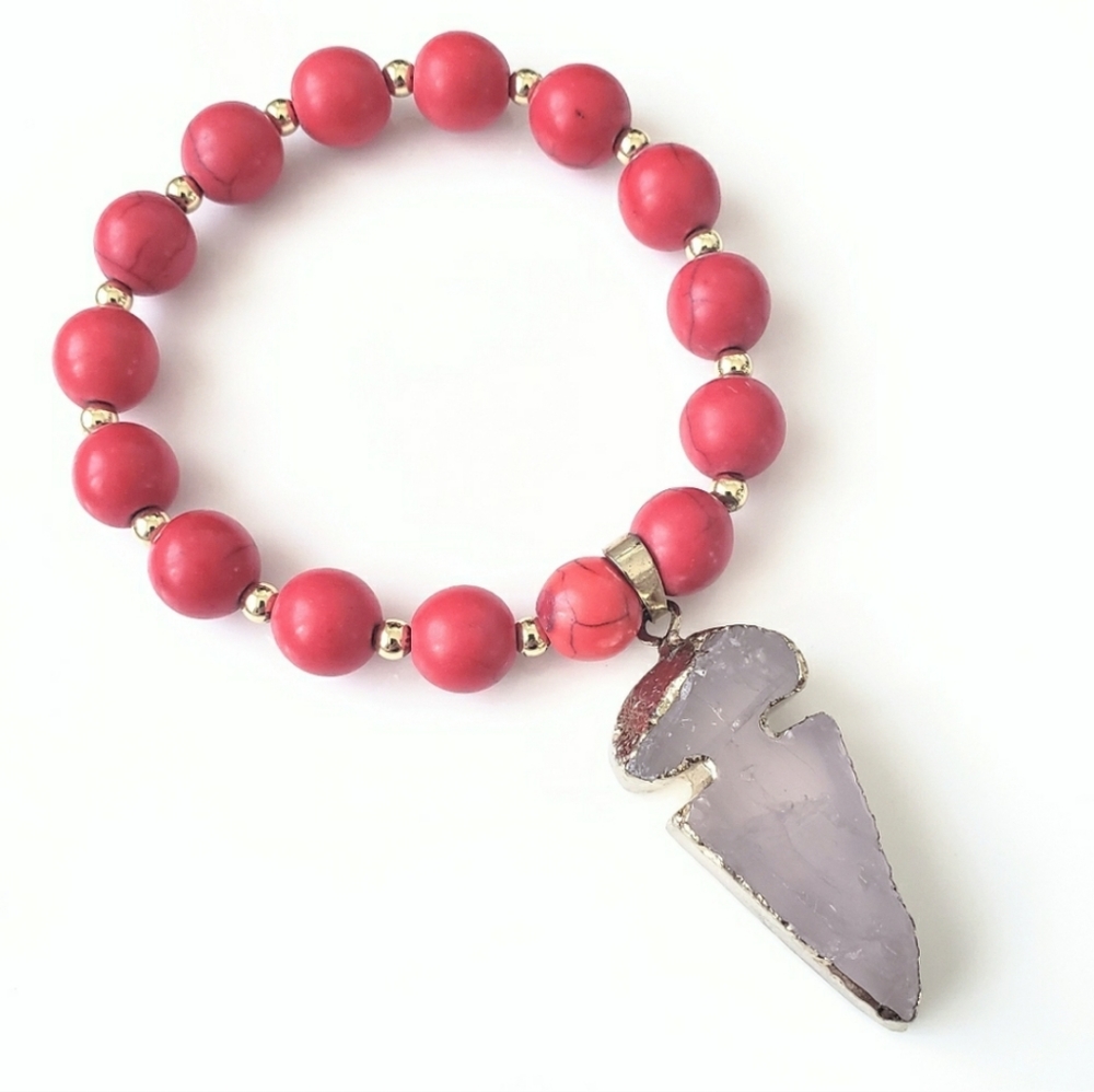 NWOT genuine rose quartz arrowhead beaded bracelet